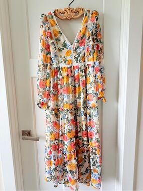 In Bloom Cream Maxi Dress with Yellow, Pink and Blue Floral Print
